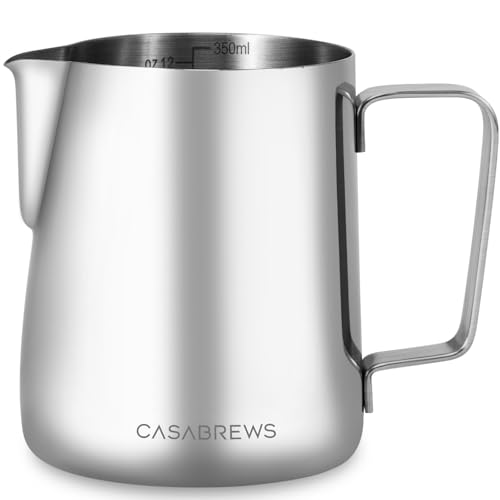 Silver CASABREWS CASMP350 milk pitcher with sharp spout and 350 ml markings